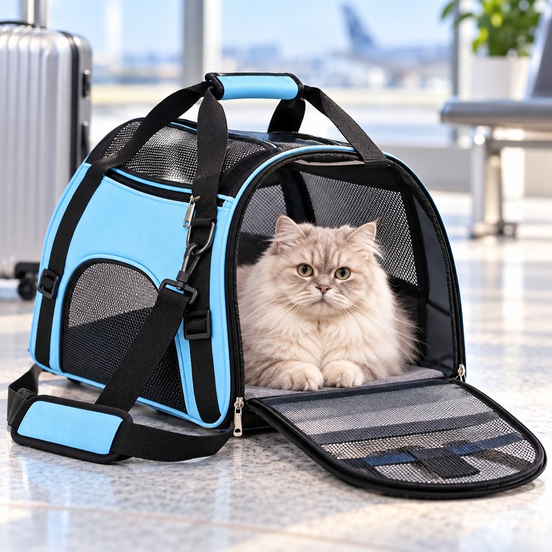Blue Pet Carrier Bag for Cats and Small Dogs –