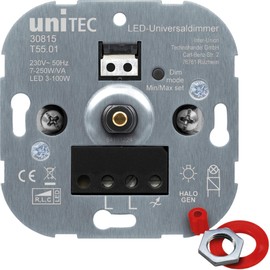 UNITEC LED Universal Dimmer | Phase Control Dimming and Trailing Edge Dimming | LED and Halogen/Conventional | Suitable for Unitec, Busch-Jäger and Jung and Gira Switching Series