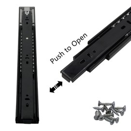 BRESKO Drawer Runners, Push to Open Runners, Full Extension, Drawer Runners, Black, 35 cm, Pack of 2 (1 Pair)