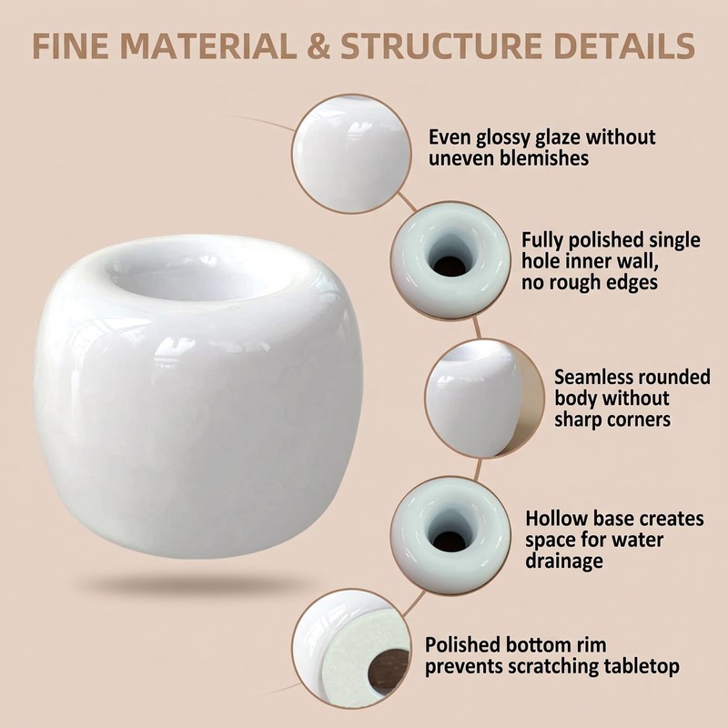 2 Pcs Mini Round Ceramic Toothbrush Holder (White+Black)