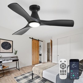 BvenuBigLite Ceiling Fans with Lights and APP: Flush Mount Low Profile Ceiling Fan for Bedroom - Dimmable Fan with Remote Control Black 3 Blade Ultra Quiet