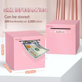 hizgo Adults Pink Piggy Bank, Stainless Steel Piggy Bank for Adults/Kids Must Break to Open, Unopenable Money Saving Box(4.72-inch, Pink)