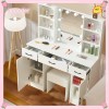 Yamissi White Makeup Vanity Table Set with 10 LED Mirror
