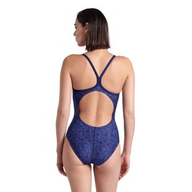 ARENA Women's Standard Performance Abstract Tiles Light Drop Back Swimsuit, Navy/Team Royal