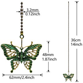 Hyamass 2pcs Vintage Butterfly Pendant Ceiling Fan Danglers Fan Pulls Chain Extender with Ball Chain Connector (Green)