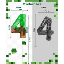 Pixel Birthday Candle, 2.68 Inch Miner Number Candles, Game Themed Candle Birthday Decoration for Pixel Theme Birthday Anniversary Dynamite Video Game Party (Green, 4)