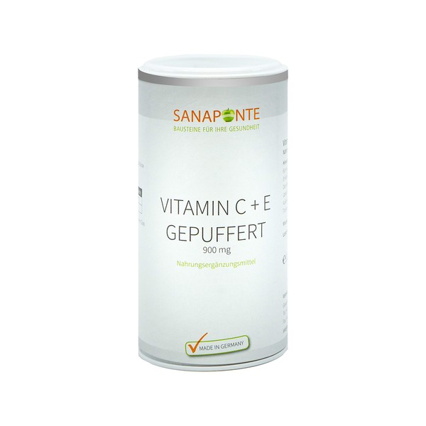 SANAPONTE Vitamin C + E 900 mg Buffered - 120 High Dose Vegan Capsules - Gentle on the Stomach - pH Neutral - Made from Vegetable Fermentation, Supports Nervous, Immune System* and Cell Protection*