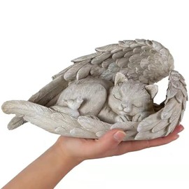 AOTOPYU Cat Dog Angel Pet Memorial Grave Marker Tribute Statue, Decorative Pet Memorial Animal Garden Statue, Polyresin, Memorial Stone Cat/Dog, Dog Angel Memorial Statue Remembrance (Large Cat)