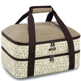 MIER Insulated Casserole Carrier Fits 9"x13" Baking Dishes/Foil Pans, Double Food Carriers Bag Thermal Holder for Hot or Cold Food Lasagna Lugger Potluck Parties Picnic Travel, Khaki