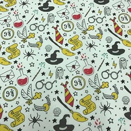 Kt KILOtela - Patchwork Fabric - Digital Print - 100% Cotton - Patchwork 100 cm Length x 140 cm Width | Magia School - Multicoloured, White - 1 Metre