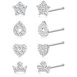 ZZHDCC 8Pcs Nose Rings 925 Sterling Silver Nose Ring For Women CZ Star Heart Straight Nose Stud Crown Nose Studs 20G Nose Piercings Nostril Body Jewelry