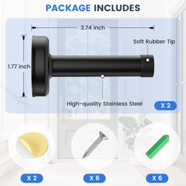 Profasion 4 Pack Door Stops, 304 Stainless Steel Door Stoppers, Easy Installation with Strong Adhesive Tapes, No Drilling Door Stops for Bottom and Top of Door, Black