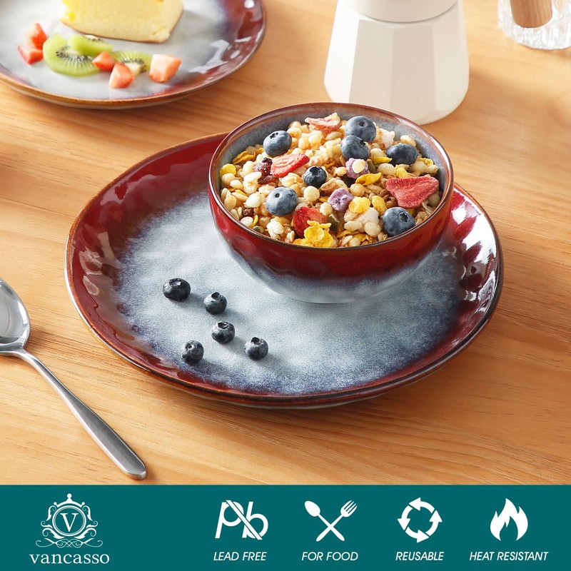 vancasso Starry Dinnerware Set for 4, Handmade Reactive Glaze Stoneware