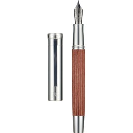 Hong Dian 1866 - Pluma estilográfica, tallado de nudo chino de punta suave extra fina de iridio, barril de pluma de madera Bubinga de diseño retro
