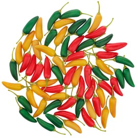 Quancru 60pcs Mini Fake Hot Chili Peppers Artificial Pepper Vegetable Lifelike DIY Home Kitchen Cabinet Ornament Table Decoration(Green,Red,Yellow)