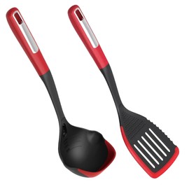 Spatula and Ladle Set, Multi-Functional Silicone Edge Cooking Utensil Set with Heat Resistant, Dishwasher Safe & Non-Scratch Design for Non-Stick Cookware