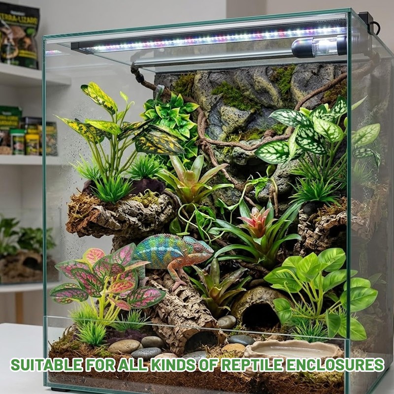 XLTXWD 4Pcs Reptile Accessories, Vivarium Decoration with Three Artificial Plants,