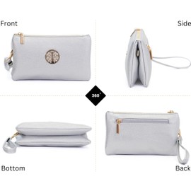 Big Handbag Shop Mini Cross Body Phone Bag for Women – Small Vegan Leather Shoulder Purse with Wristlet – Lightweight Clutch for Travel & Events – Ivy (Light Grey)