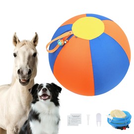 Goyappin 22" Herding Ball for Dogs with Bell – Yellow & Blue Dog Ball for Large Dogs Dog-Visible Colors 900D Oxford Fabric Dog Toy for Outdoor Training & Exercise (Orange, Yellow and Blue)