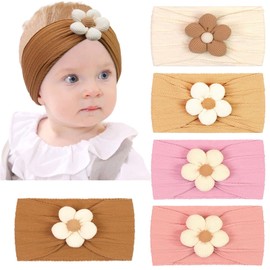 WERIGONI 5pcs Elastic Headband Baby Girl with Bow, Flower Headband, Baby Headband Suitable for Newborns, Toddlers, Baby Hair Band