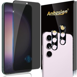 Anbzsign [2+2 Pack for Galaxy S24 5G Privacy Screen Protector Full Coveray and Camera Lens Protector, Support Fingerprint Unlock Screen Protector Anti-Spy 9H Hardness