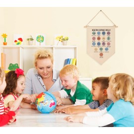 Healthy Coping Skills Flag Wall Decor,Therapy Office Wall Decor,Stress Mangement,Self Care,Mental Health Pennant,Anxiety Coping Skills-Nursery Canvas Hanging Pennant Banner Decoration Gifts