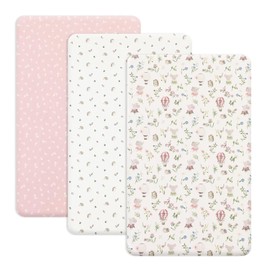 PHF - Paquete de 3 sábanas suaves para cuna, diseño floral y animal Pack N Play para bebés y niñas, antideslizante, ajuste universal para Pack N Play, juegos de corral, colchones portátiles y mini