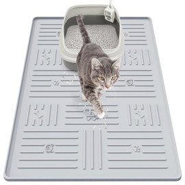 Gentledog Cat Litter Mat, Large 34.3" X 24.8" Kitty Litter Box Mats for Floor, Silicone No Slip, Soft and Waterproof, Easy to Clean-Grey
