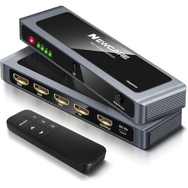 NEWCARE 4K@60Hz HDMI Switcher, 4 in 1 out with Remote Control, Automatic / Manual Switch, Aluminum Alloy, HDMI 2.0 Selector, 18Gbps, HDCP2.2, Supports PS3/PS4/PS5/Switch/Fire TV/Stick