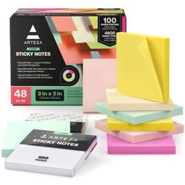 ARTEZA Sticky Notes 3x3 inches, 48 Sticky Pads, Bulk Sticky Note Pads, Assorted Multicolor Self-Adhesive Notes
