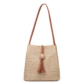 GL-Turelifes Medium Straw Bag Hand Weave Beach Handbag Summer Crossbody Shoulder Bags Bucket Tassel Totes for Women