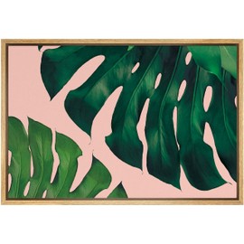 SIGNWIN Framed Canvas Wall Art Tropical Monstera Leaves with Pink Background Botanical Succulent Photography Minimalism Modern Closeup Colorful for Living Room, Bedroom, Office - 16"x24" inches