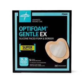 Medline Optifoam Gentle EX Bordered Foam Dressing 9" x 9", Box of 5 - MSCEX99EP