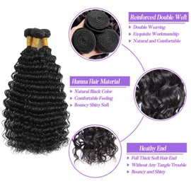 Human Hair Bundles Real Hair Wefts for Sewing Brazilian Hair Water Wave Bundles 3 Bundles No Tangle Weave Human Hair Bundles Real Hair Bundles Human Hair Brazilian 16 18 20 Inches