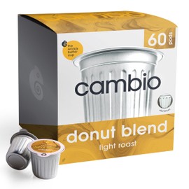 Cambio Roaster Donut Blend Keurig Coffee K Cups, Organic Light Roast Coffee Pods, Only Aluminum K Cup for More Flavor & Longer Lasting Freshness, Caffeinated Lower Acid Kcups for Keurig, 60 count