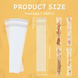 200 Pcs Self Sealing Thickened Pretzels Individual Bags 2x10 In, Clear Cellophane Treat Bags 3.1 Mils Pretzel Rod Bags, Resealable Plastic Bag for Candy, Chocolate, Cookie, Popsicle