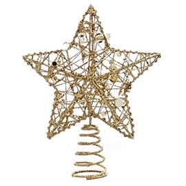 Festive Wired Tree Top Star with Beads 20 Centimeter in Gold or Silver (Gold)