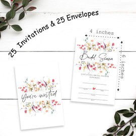 Yijiaqin Floral Bridal Shower Invitations, Set Of 25 Watercolor Floral Bridal Shower Invites With Envelopes For Newlyweds, Bride-To-Be, Wedding Reception, Engagement Party Supplies & Decorations - 08