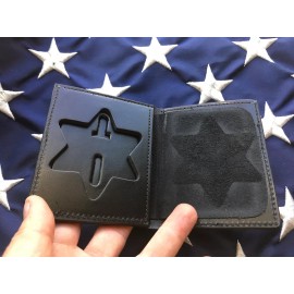 Tex Shoemaker Police Badge ID  Wallet Sheriff Star 6 PT. Star 3 1/8" x 2 5/8" - Plain Black leather