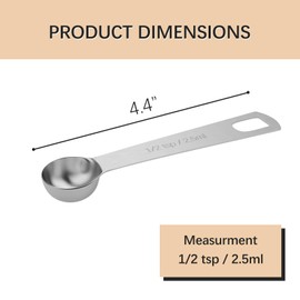 BERYLER 2PCS 1/2tsp (1/6tbsp, 2.5ml) Single Measuring Spoon, Stainless Steel Individual Teaspoons Only