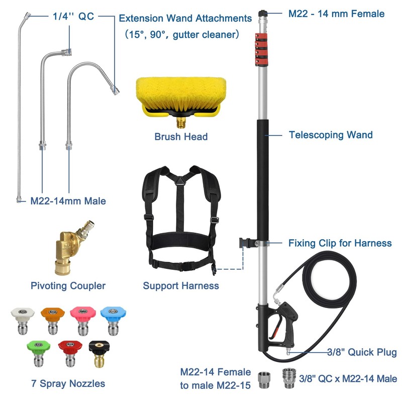 LidoDola 24FT Telescoping Pressure Washer Wand Kit - 2 Extension