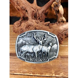 TOPACC Deer Belt Buckle Norse Viking Deer Head Belt Buckle Silver Western Cowboy Belt Buckle 1.5 in Novelty Belt Buckle for Men Women Cowgirl