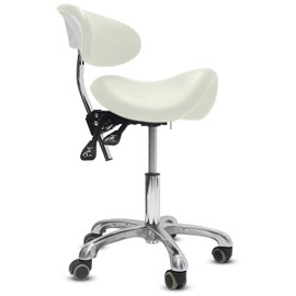 LIMKOMES Saddle Stool with Wheels,Rolling Stool with Back Support,Ergonomic Stool Saddle Stool for Hair Stylist for Dentist Salon Tattoo(White)