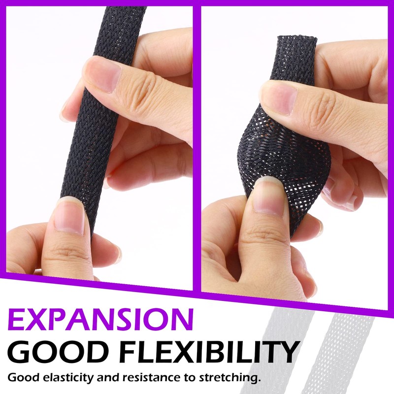 Swpeet 1 Inch 10 ft Black Red PET Expandable Braided