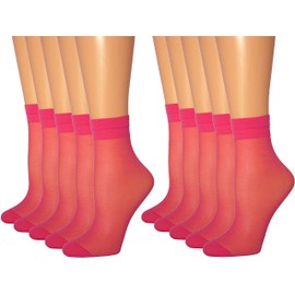 MALVA 10 Pairs Women's Ankle Low Cut Sheer Socks, Thin Summer Socks, Soft Tight Hosiery with Reinforced Toe (Pink)