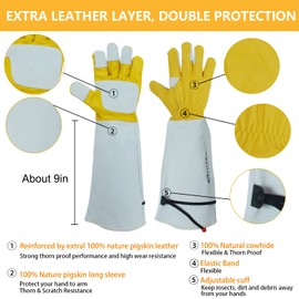 GLOSAV Cactus Gloves, Thorn Proof Gardening Gloves for Rose Pruning & Cacti Handling (X-Large (Pack of 1), Yellow-reinforce)