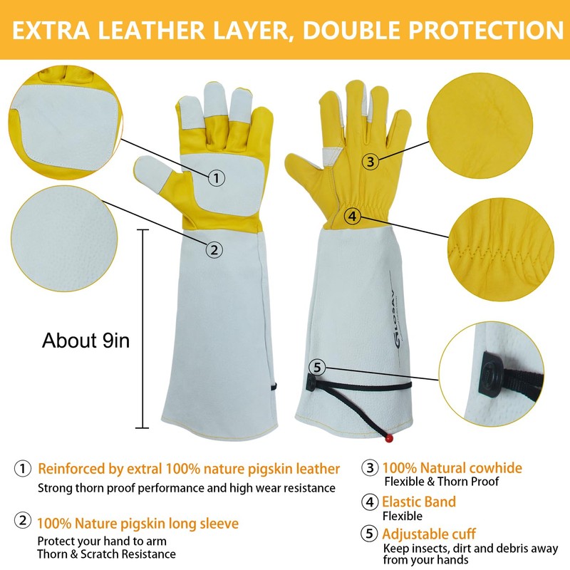 GLOSAV Cactus Gloves, Thorn Proof Gardening Gloves for Rose Pruning
