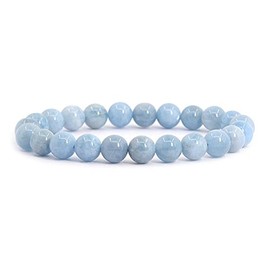 Justinstones Natural Aquamarine Gemstone 8mm Round Beads Stretch Bracelet 7 Inch Unisex