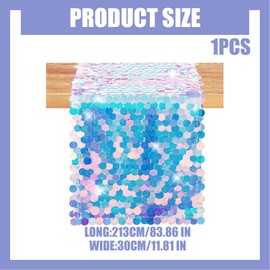 Valicaer Mermaid Table Runner,Sequin Glitter Mesh Table Cloths Iridescent Sparkly Sequin Table Cover Decorative Round Mermaid Table Runner Sequin Tablecloth for Wedding Birthday Party Table Decoration