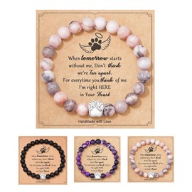 Hqvbvc Pet Memorial Gifts Bracelet for Loss of Dog Cat Passing Away Gifts Sympathy Gift for Pets Loss Fits 6.8-8 Inch Wrists (Pink)